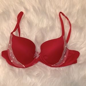 Red Victoria’s Secret Polka Dot Mesh Demi Bra 34B